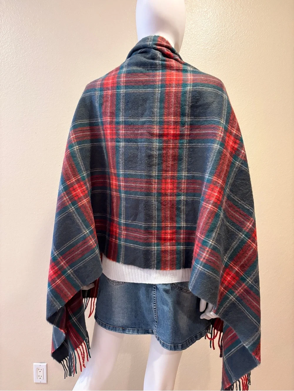 Blanket Scarf Shawl Forest Green Red Plaid Tartan Soft Cozy Cashmere Feel Fringe